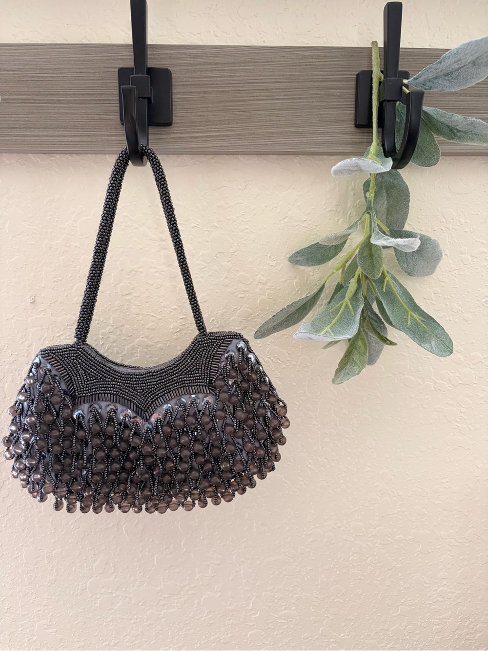 La Regale Vintage
Beaded Fringe Evening Bag, Gunmetal Statement Purse